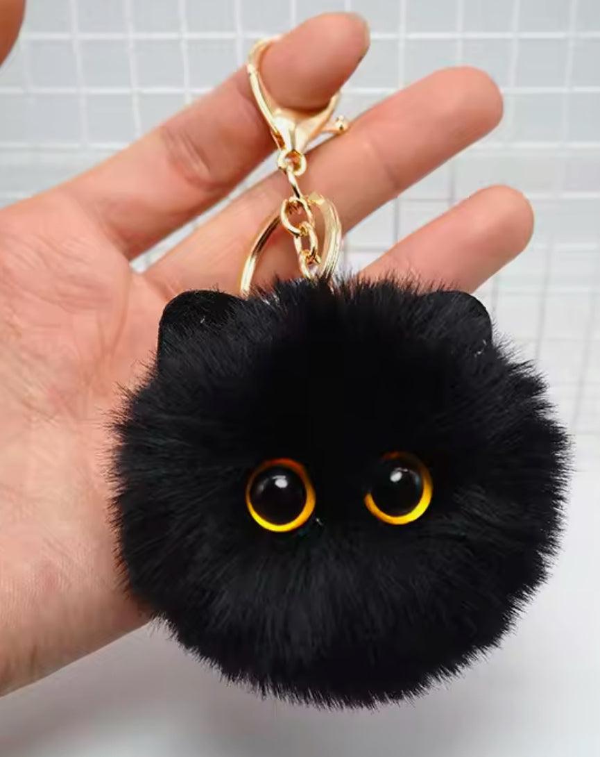 Fluffy Black Cat Keychain