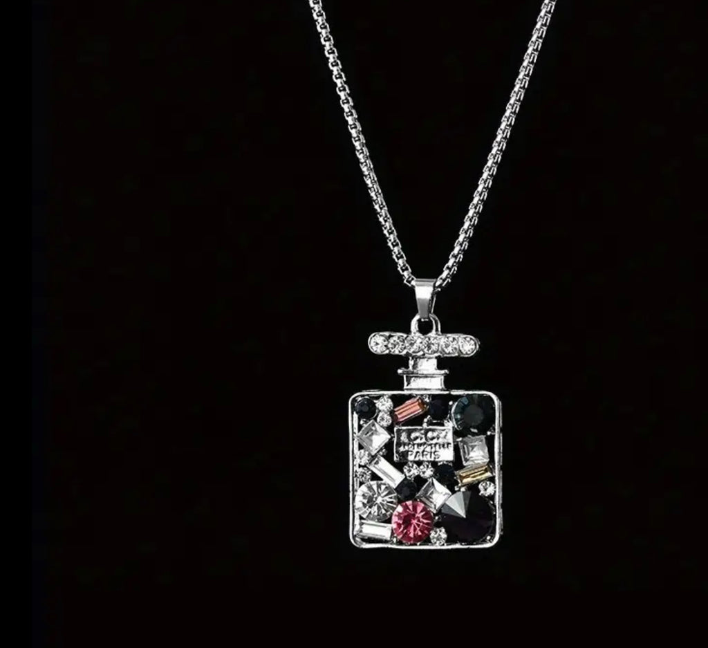 Collier en acier inoxydable avec flacon de parfum multicolore