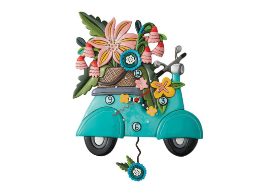 Floral Moped Scooter Pendulum clock