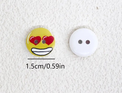 Wooden Emoji Face Button 1.5cm