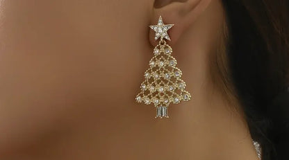 Gold diamonte Christmas Tree Stud Earrings