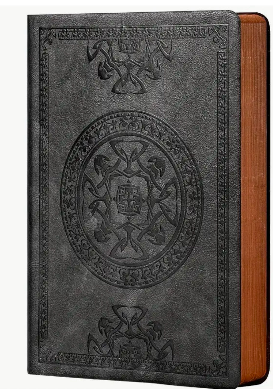 Vintage embossed black A5 ruled notebook