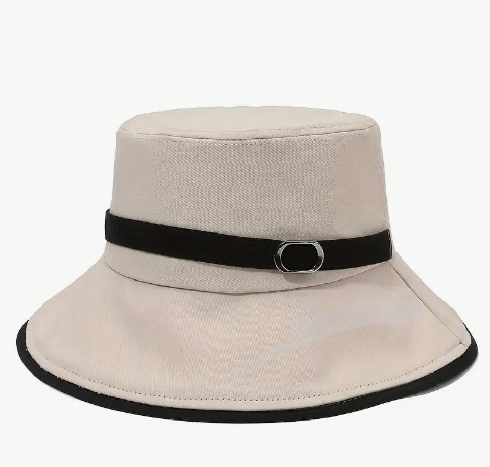 Cream black belt hat