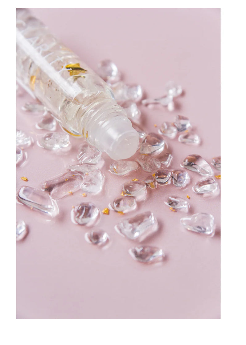 Rouleau d'huiles essentielles Love avec cristaux et or 24 carats