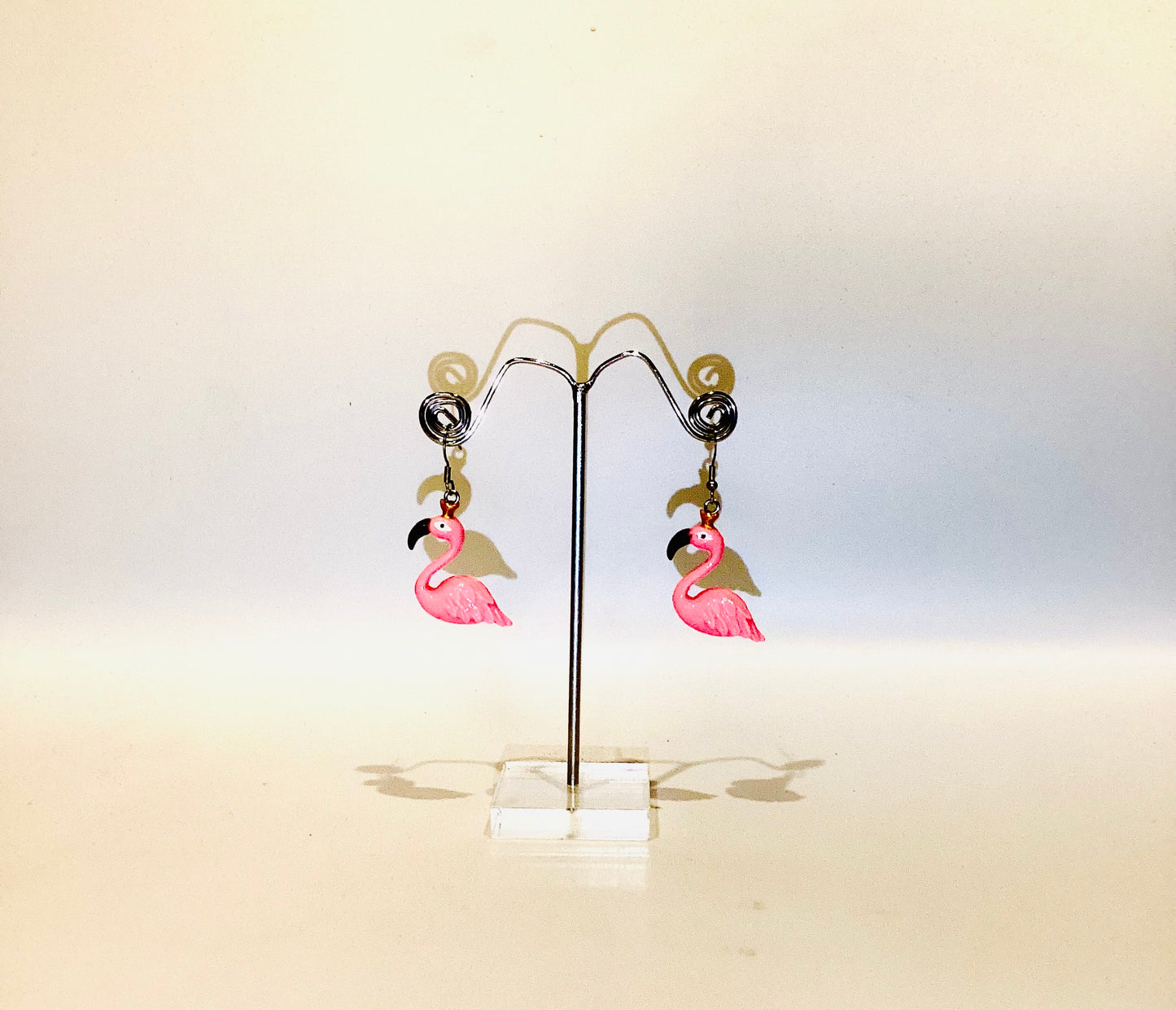 Pink flamingo silver earrings