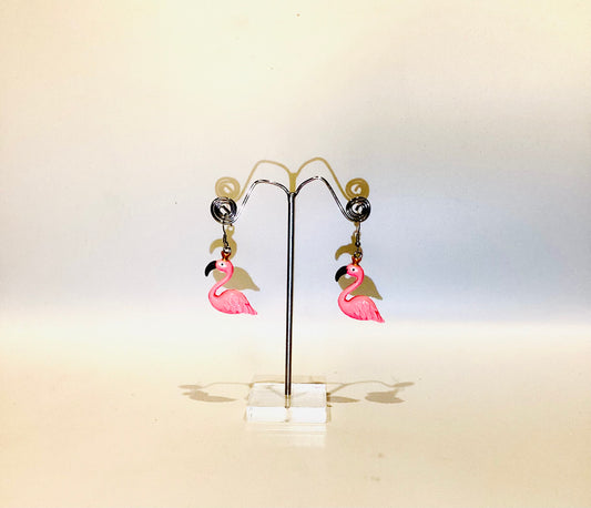 Pink flamingo silver earrings