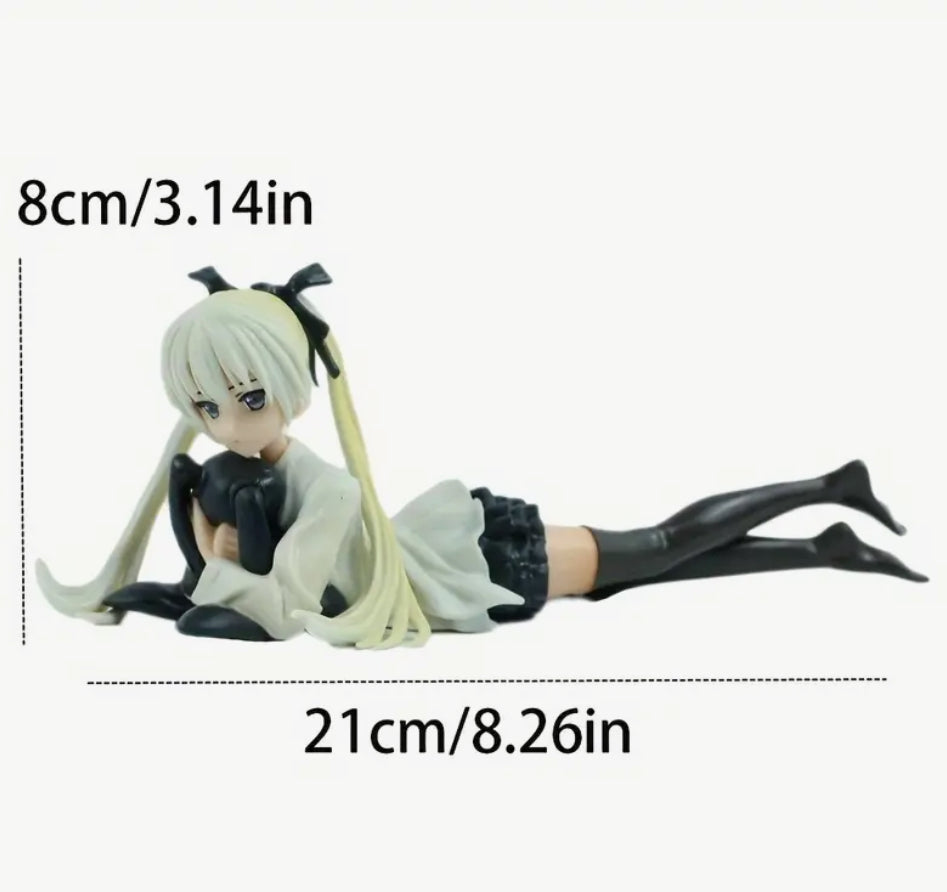 Figurine de fille d'anime allongée avec un lapin