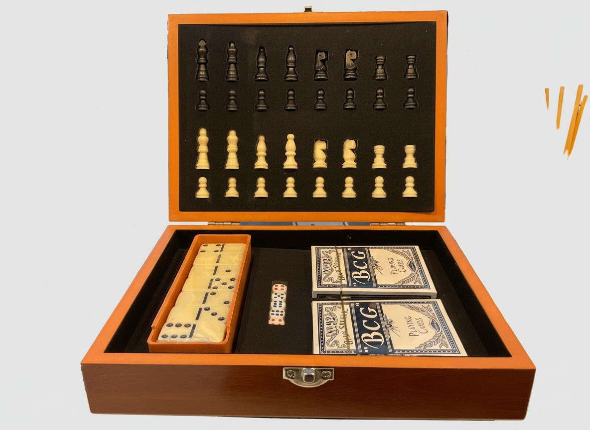 Chess and card game set - in wooden box