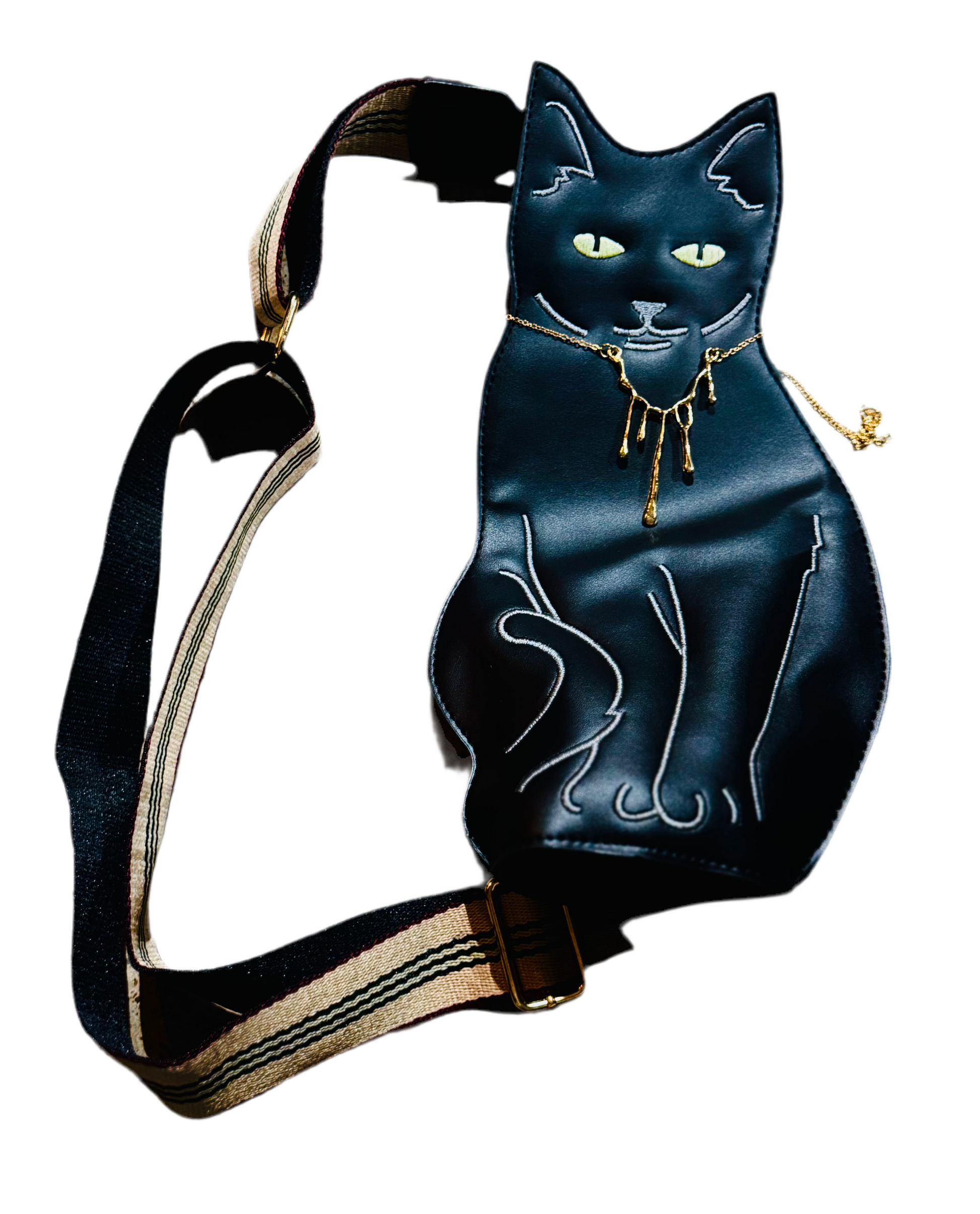 Black Cat with Gold Chain Collar Crossbody Bag