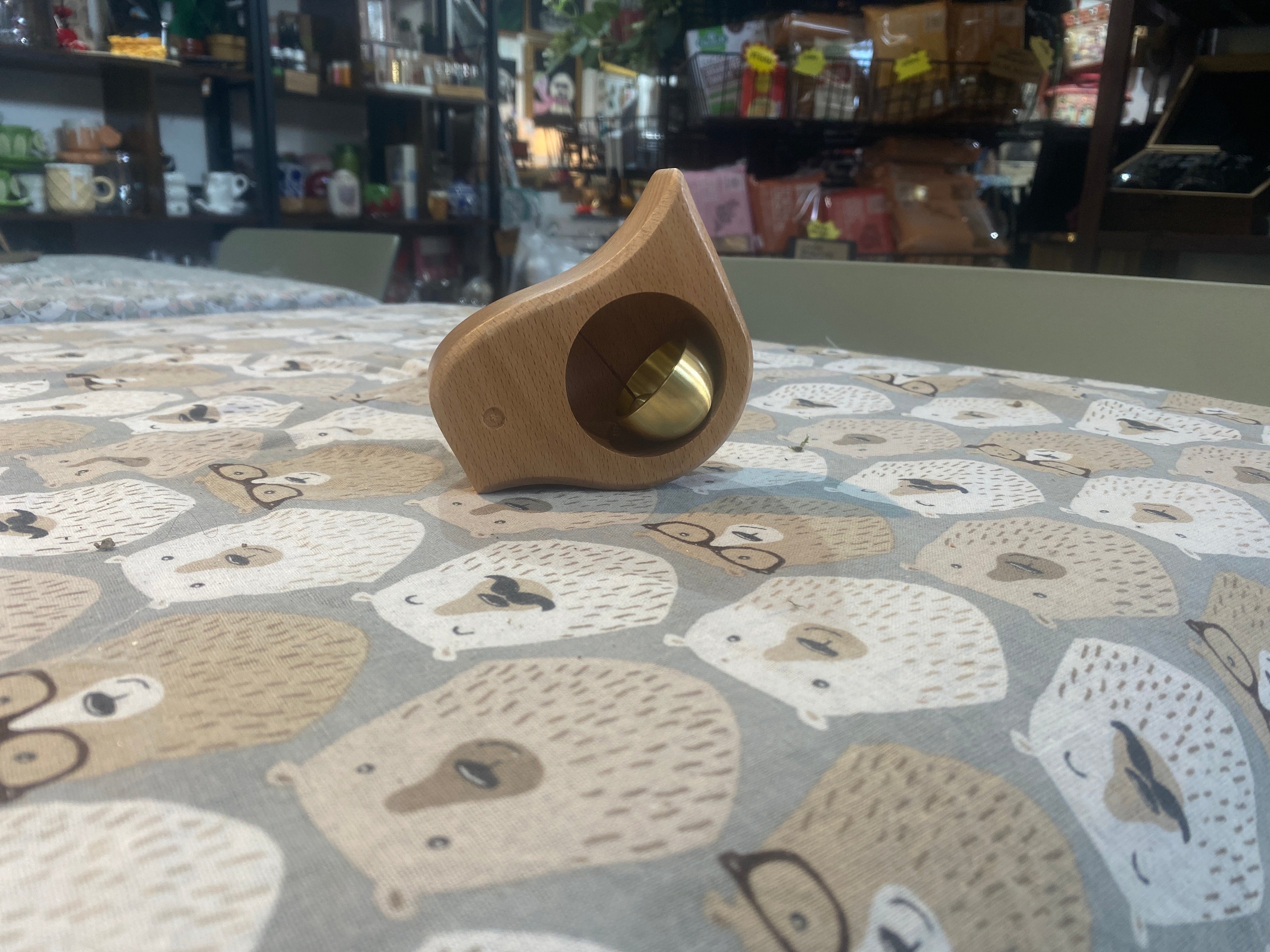 Wood and brass door chime