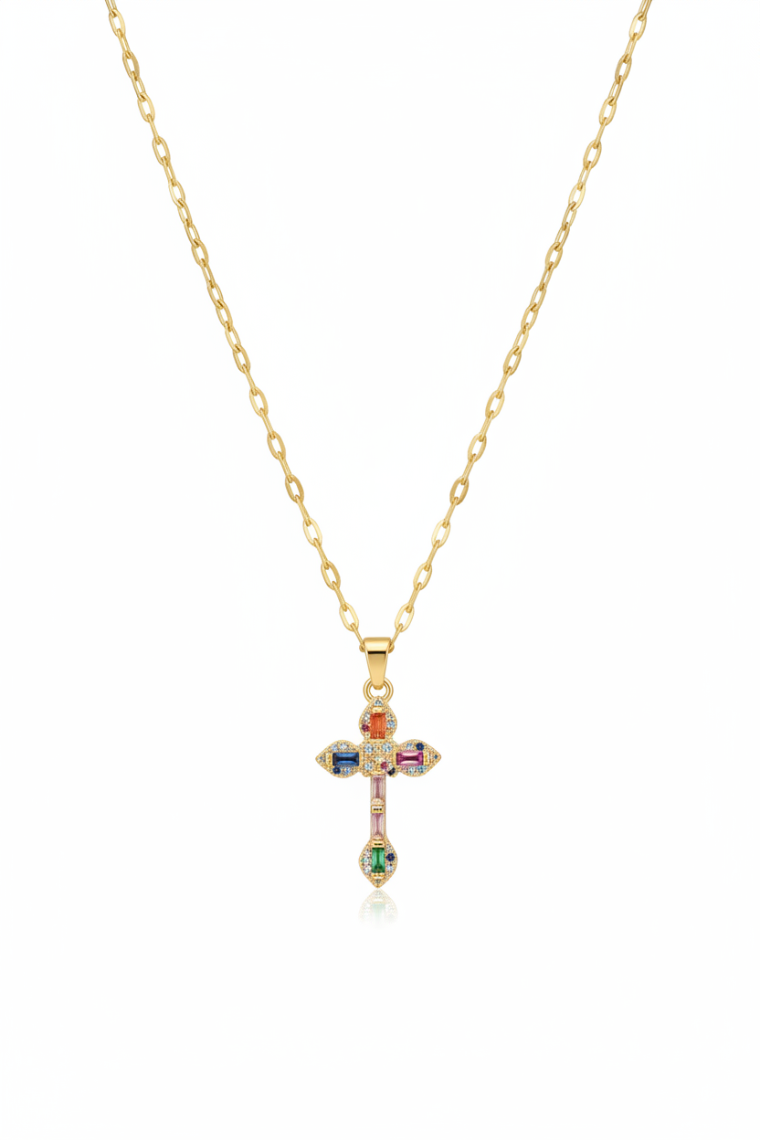 Rainbow Crystal Cross Necklace (Copy)