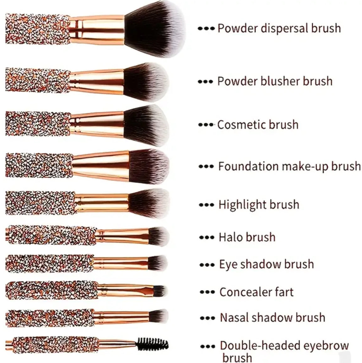 Ensemble de pinceaux de maquillage pailletés et pochette