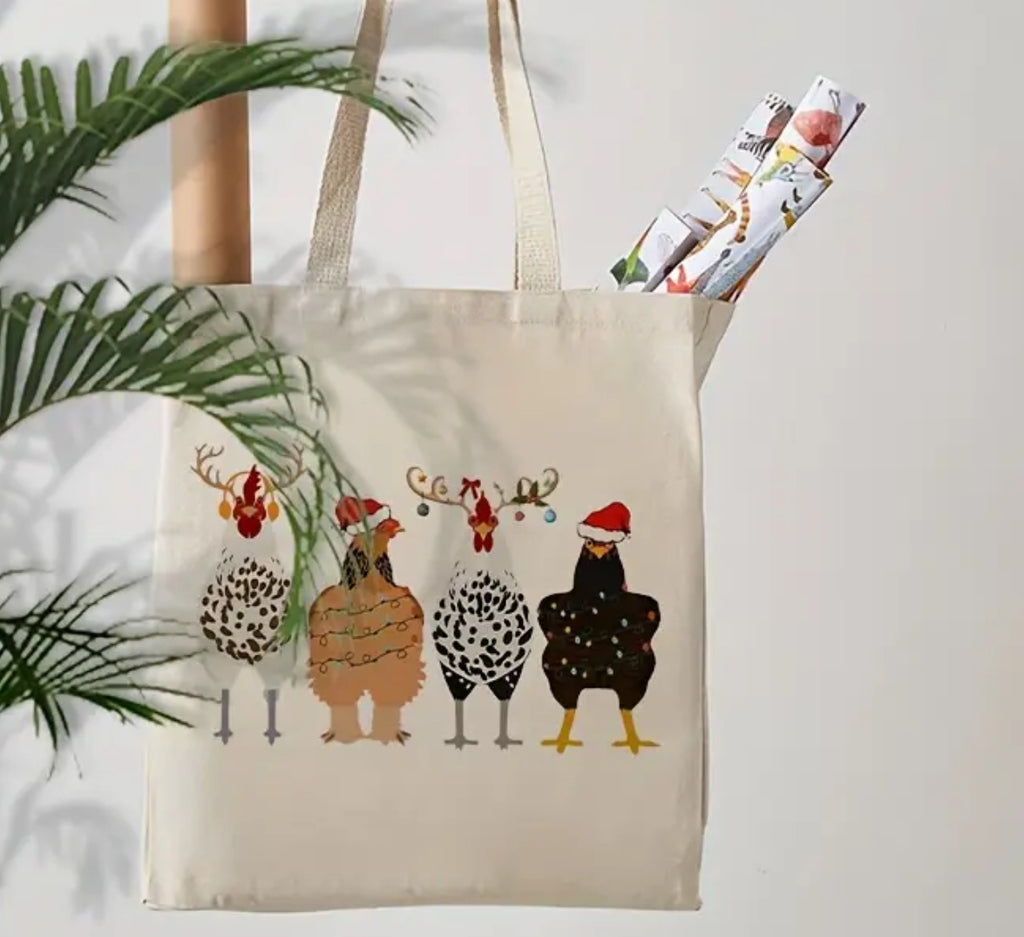 Sac fourre-tout en toile avec motif poulet de Noël