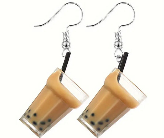 Boba Milk Tea sterling silver earrings