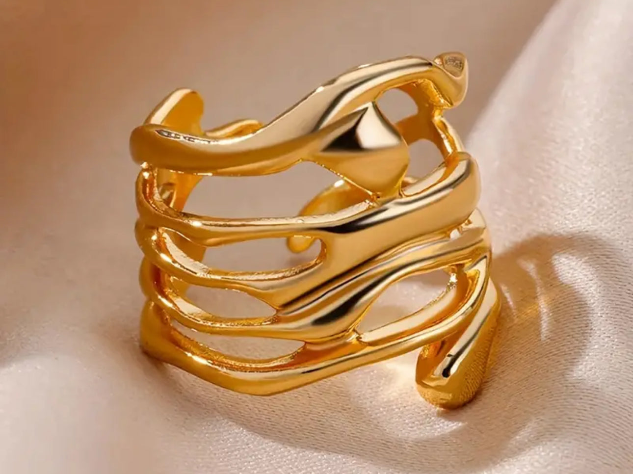 Modern waves adjustable 24k plated ring ( gold or silver)