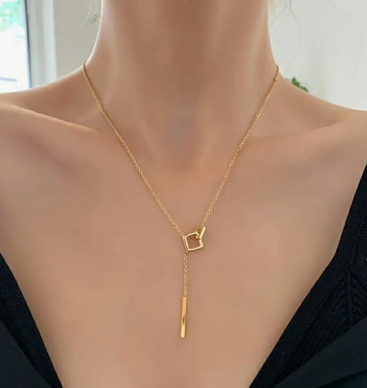 Gold plated Stainless Steel square necklace