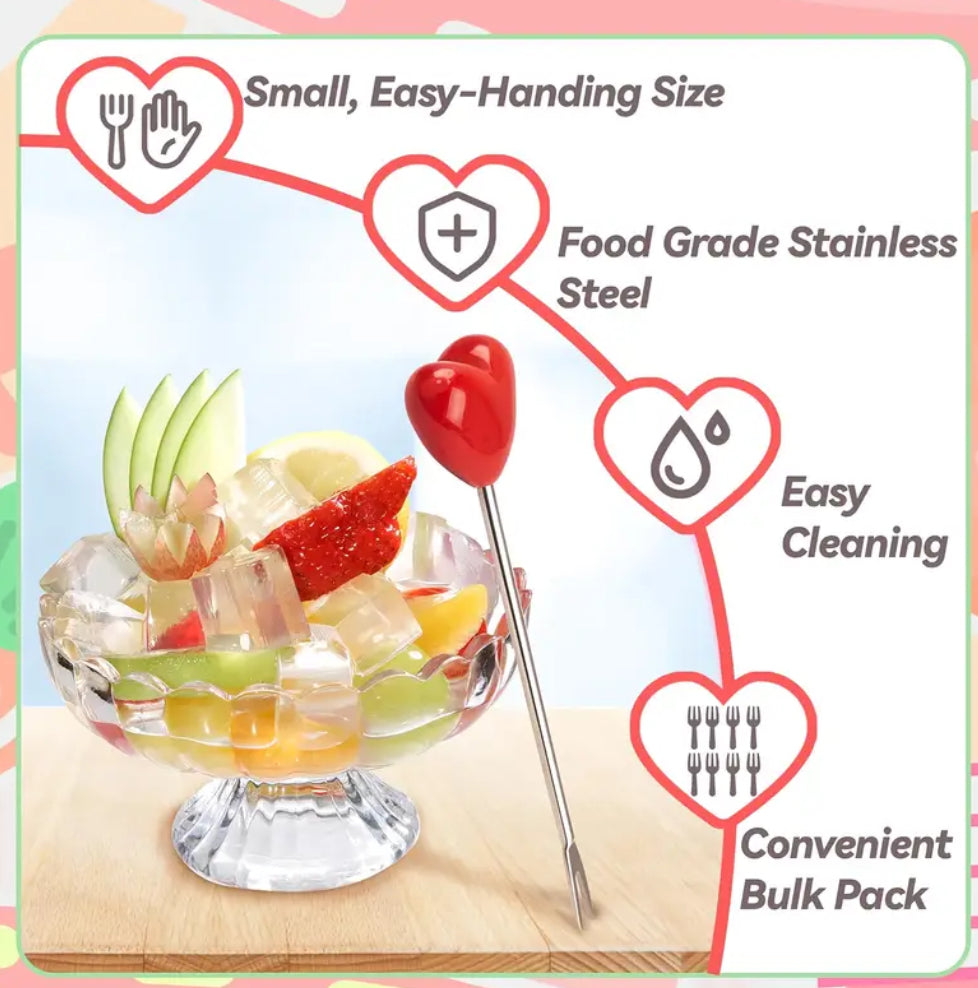 Ensemble de cure-dents en acier inoxydable en forme de cœur rouge