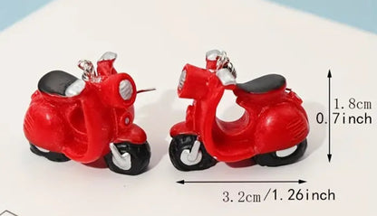 Red scooter earrings with stainless steel hooks