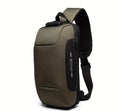 Mesh Fabric crossbody bag with combination lock and charger port (Khaki Green)