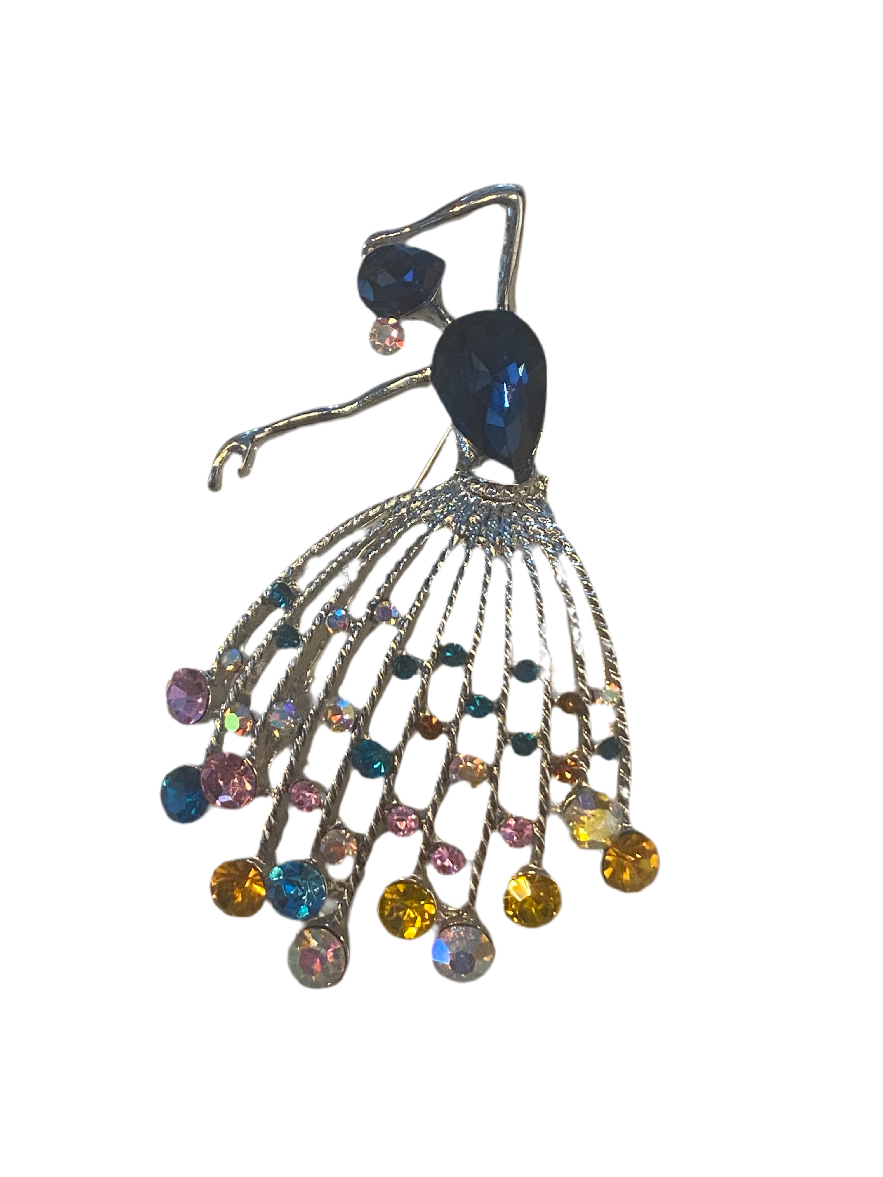 Multi-Coloured Diamonte Gem Elegant Lady Brooch