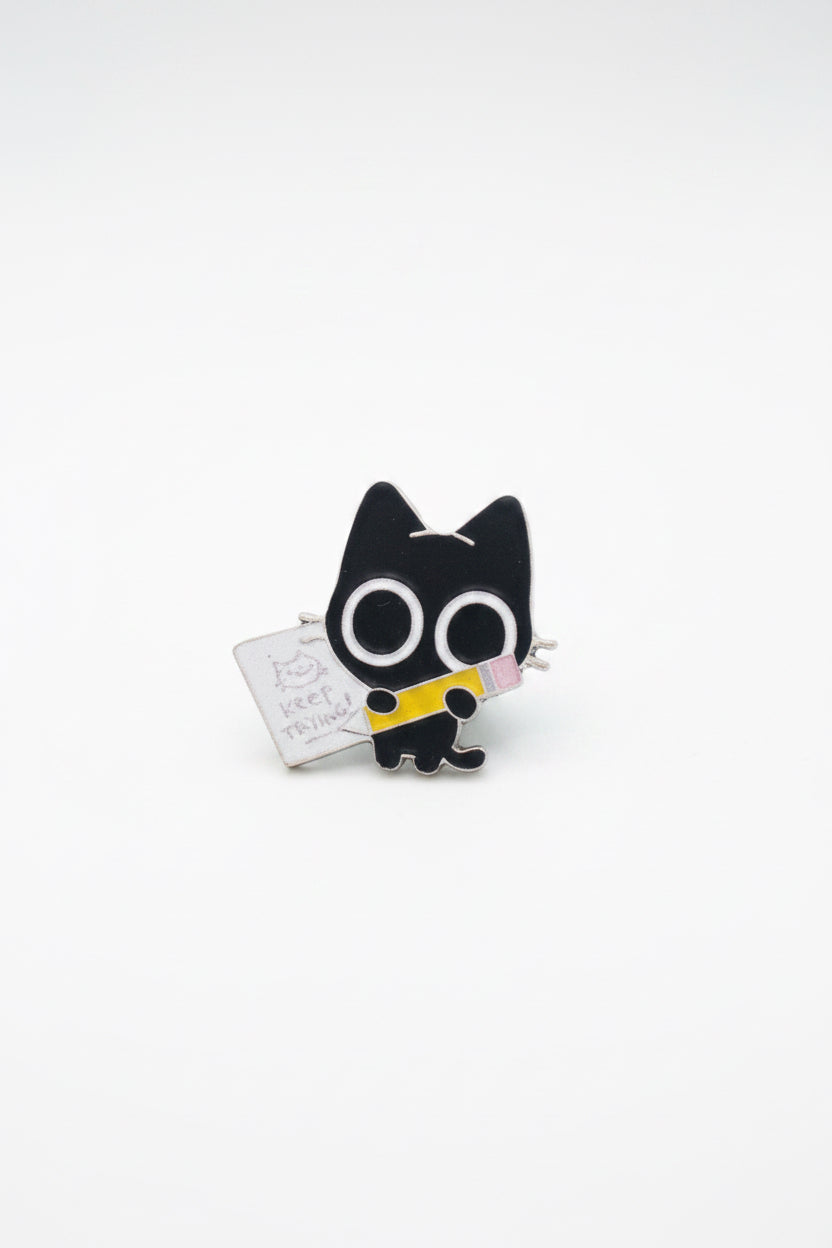 Keep Trying Black Cat Pin