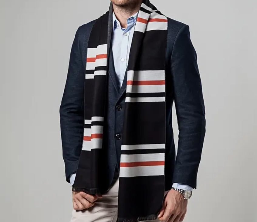 Striped black, white and red scarf