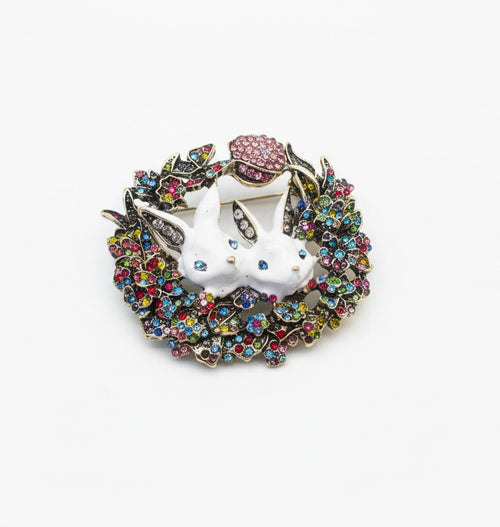 Easter Bunny Diamante Wreath Brooch