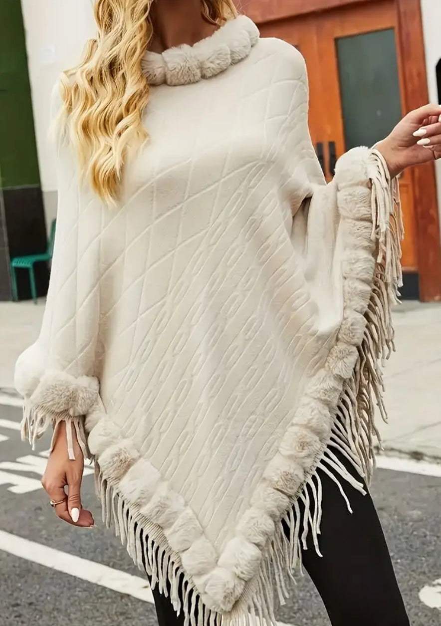 Faux Fur Shawl with Tassels