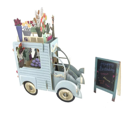 3D birthday Card - Florist Cart (blue)