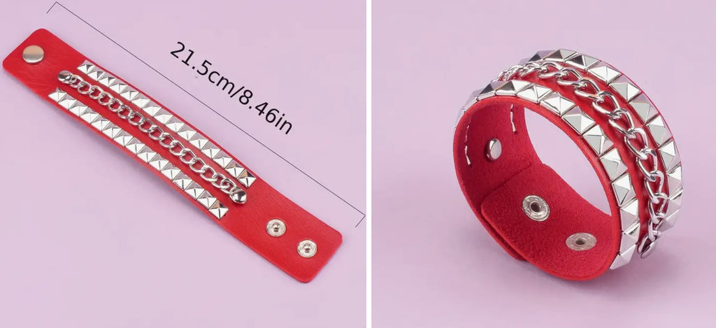 Bracelet unisexe clouté noir ou rouge