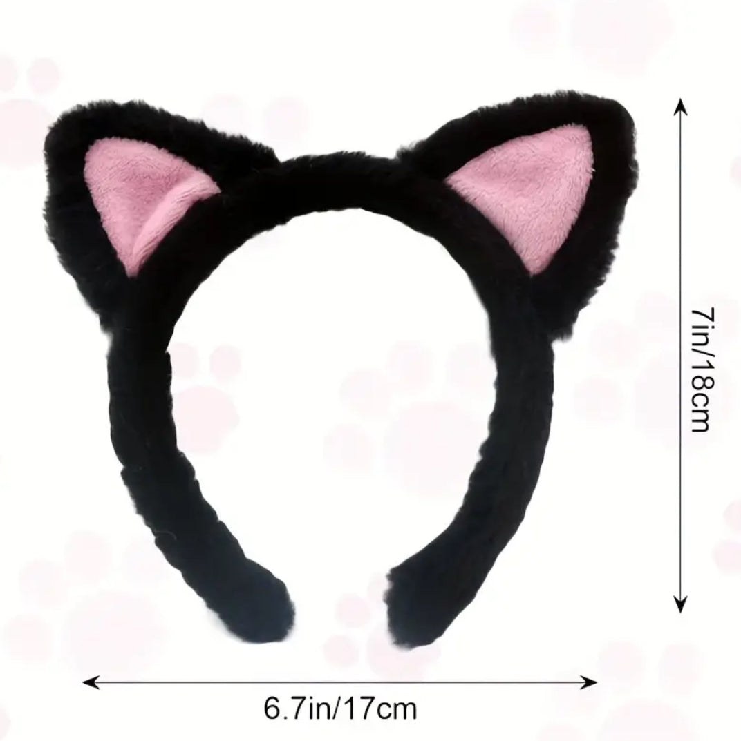 Serre-tête oreilles de chat noir duveteux