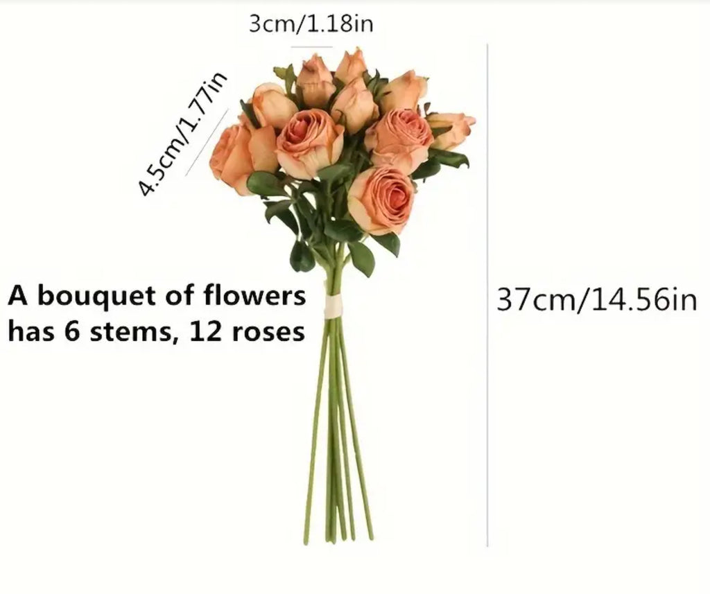 Bouquet de 12 roses artificielles abricot tige de 37 cm