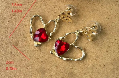 Hammered Golden Red Heart Earrings