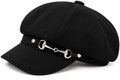 Black Newsboy Cap with Silver Buckle