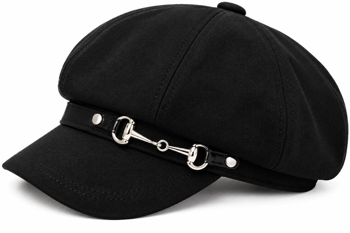 Black Newsboy Cap with Silver Buckle