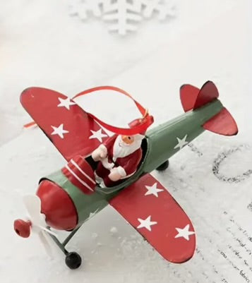 Christmas Santa flying plane ornament