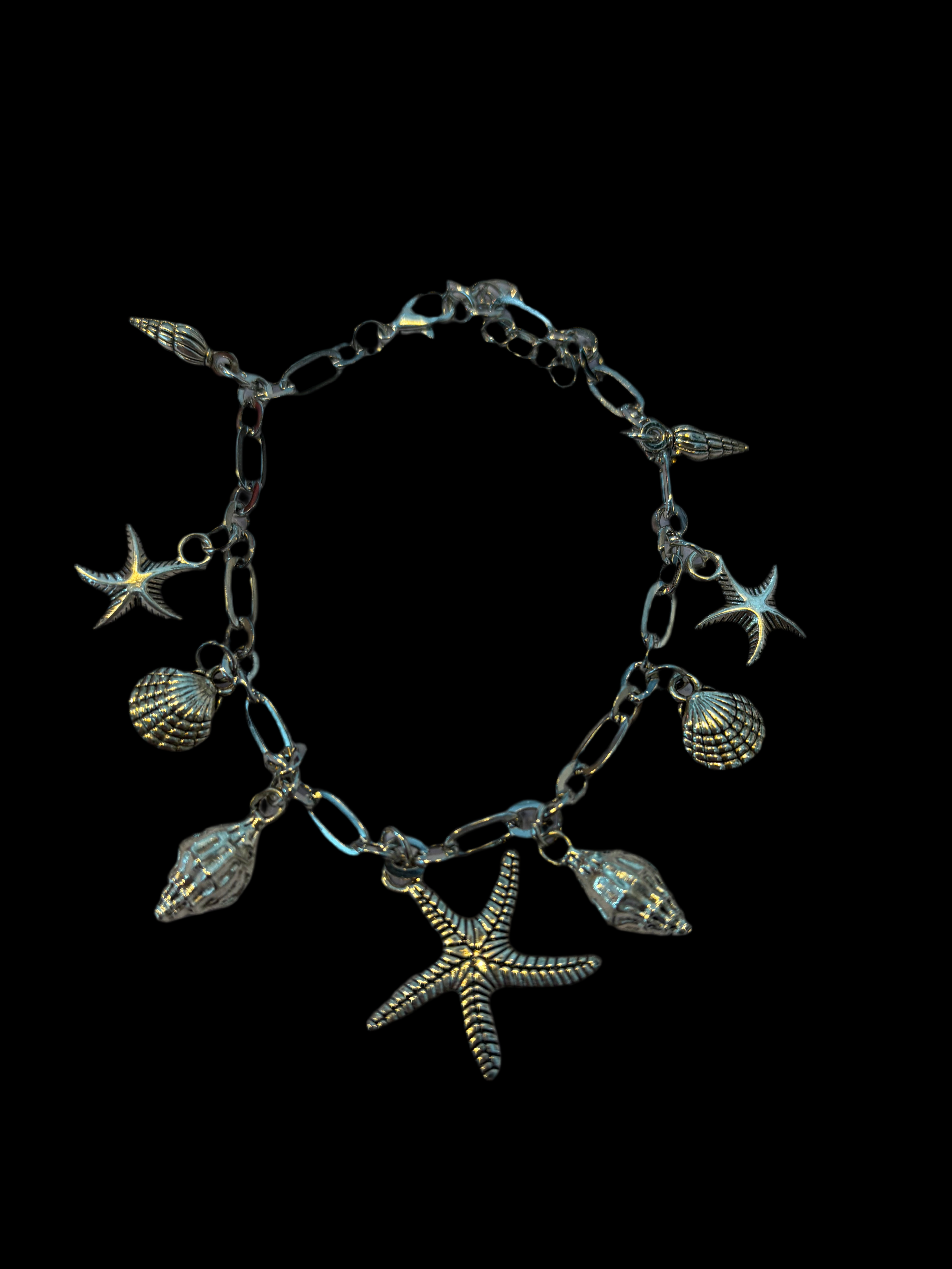 Starfish shell anklet silver