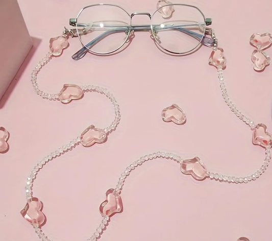 Pink Heart Bead Glasses Chain 68cm