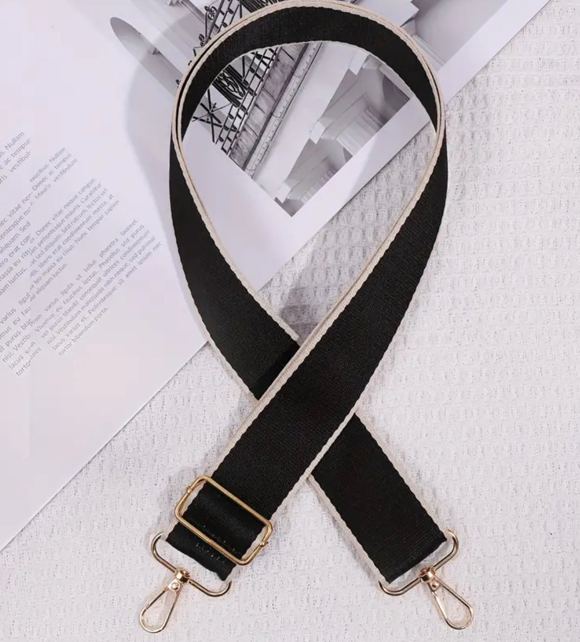 Black or beige bag strap (gold hardware)