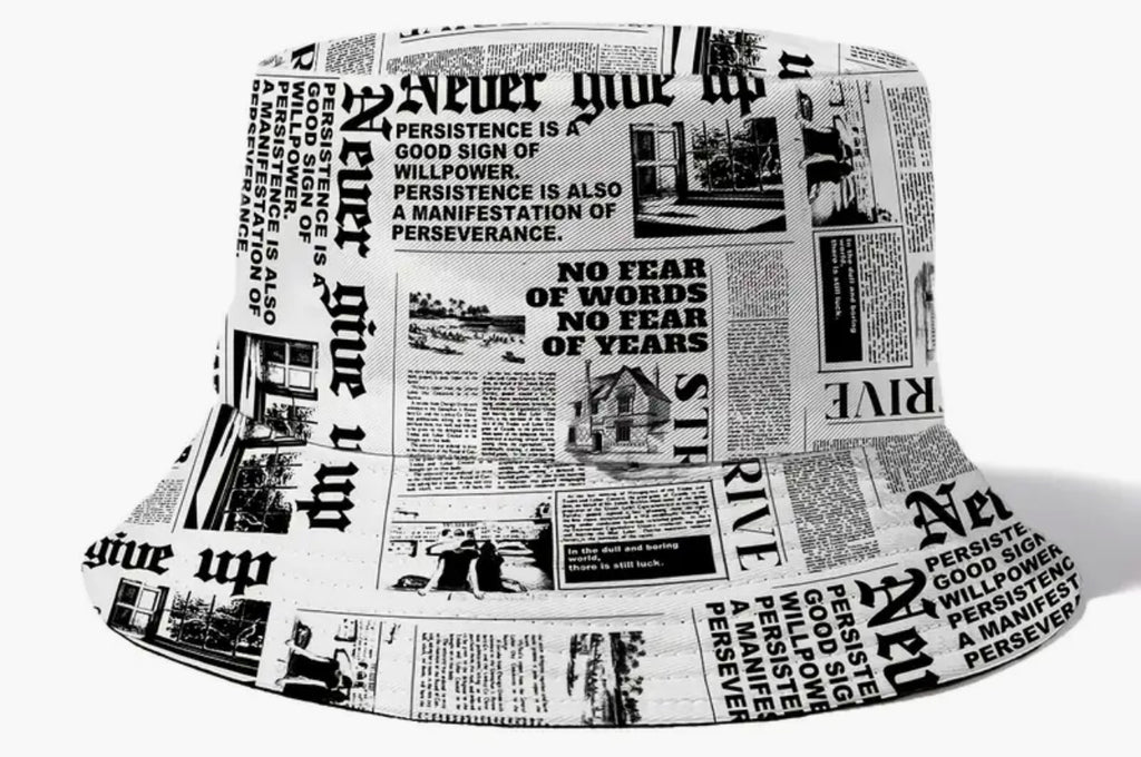White Newspaper Print bucket hat