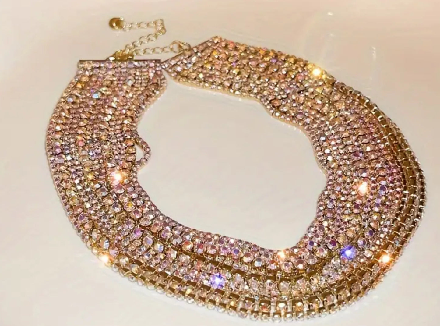 Multi-stranded rhinestone choker