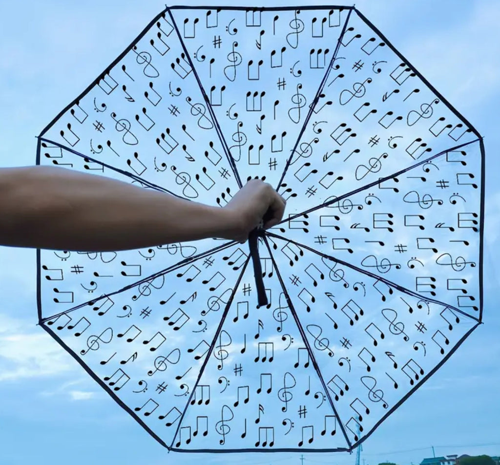 Parapluie transparent à motifs de notes de musique