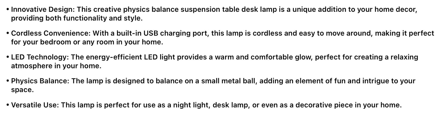 Suspension Table Desk Lamp, Cordless Night Light & phone charger