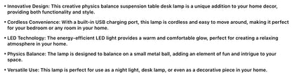 Suspension Table Desk Lamp, Cordless Night Light & phone charger