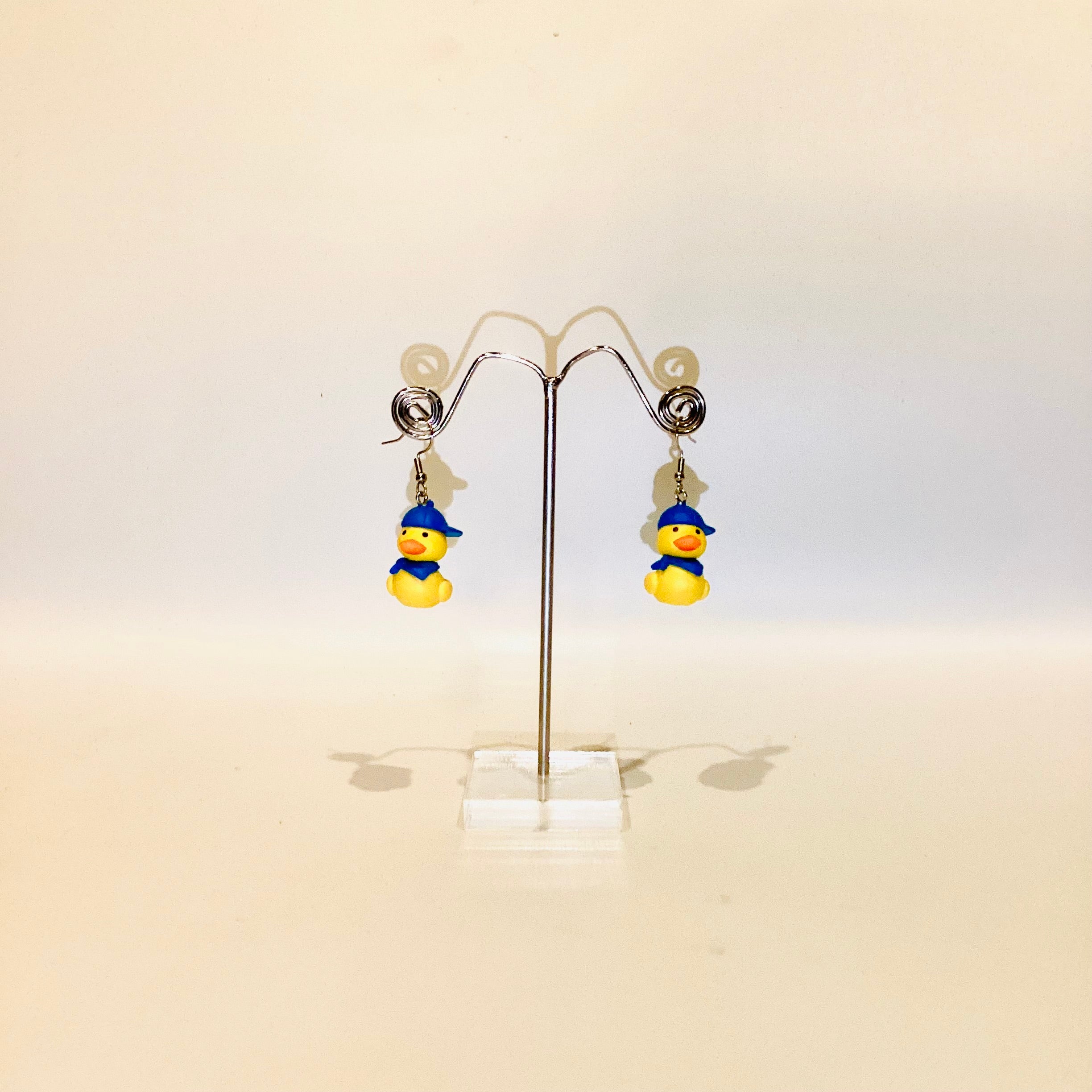 Yellow duck with cap silver earrings