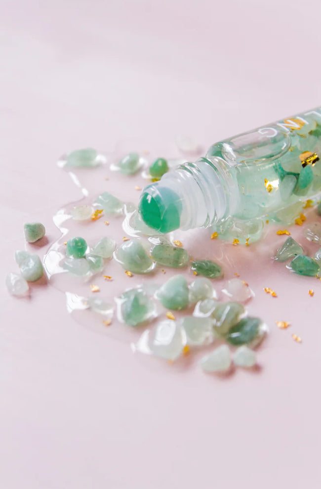 Rouleau d'huiles essentielles cicatrisantes avec cristaux et or 24 carats