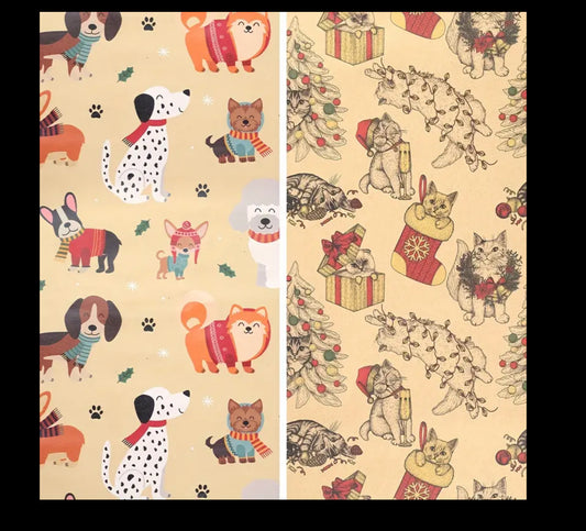 Christmas Wrapping paper - Dogs or Cats 50cm x 68cm