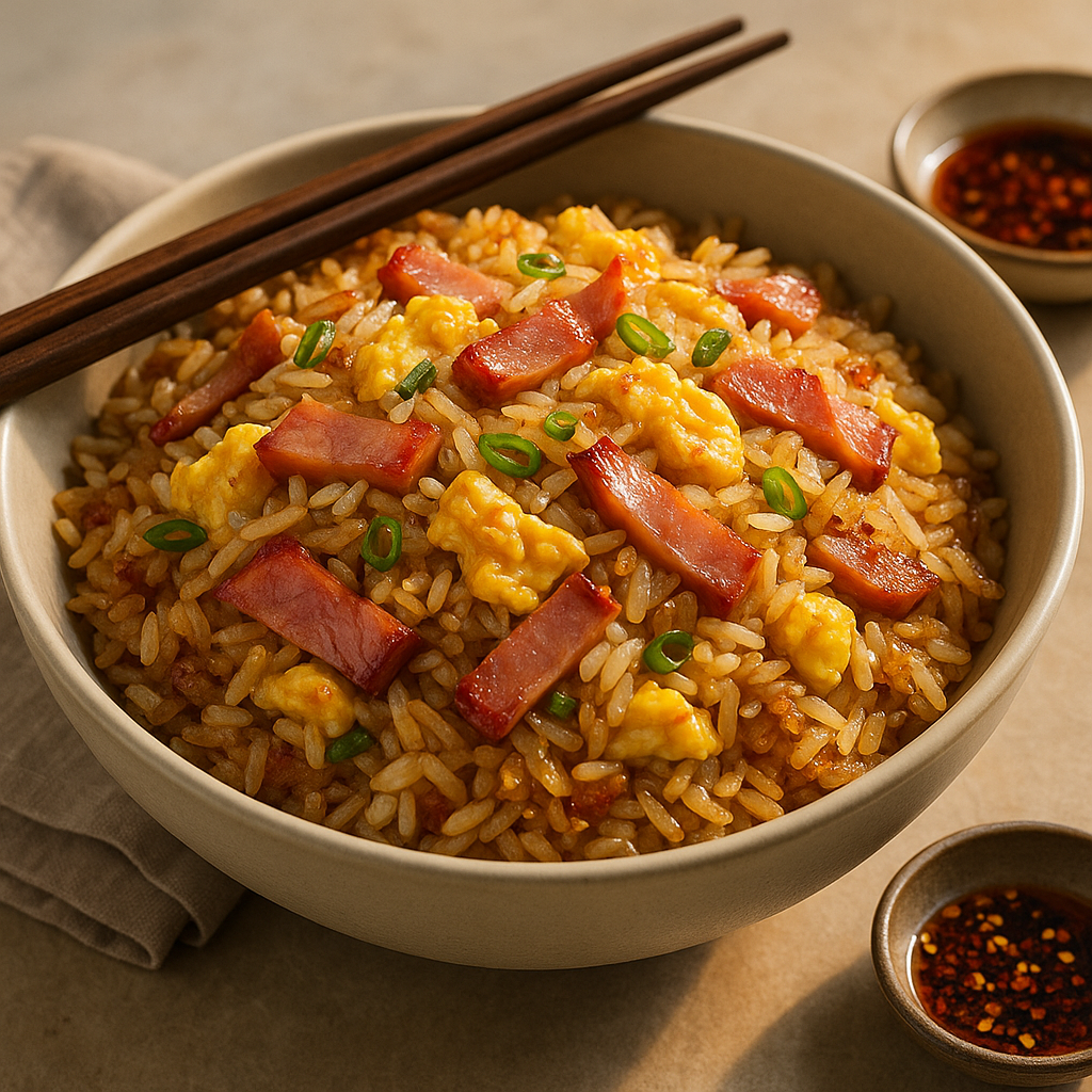 Riz frit au jambon et aux œufs à la maison