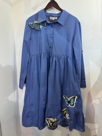 Kazz x Liberty Rose Cotton Blue Shirt Dresses