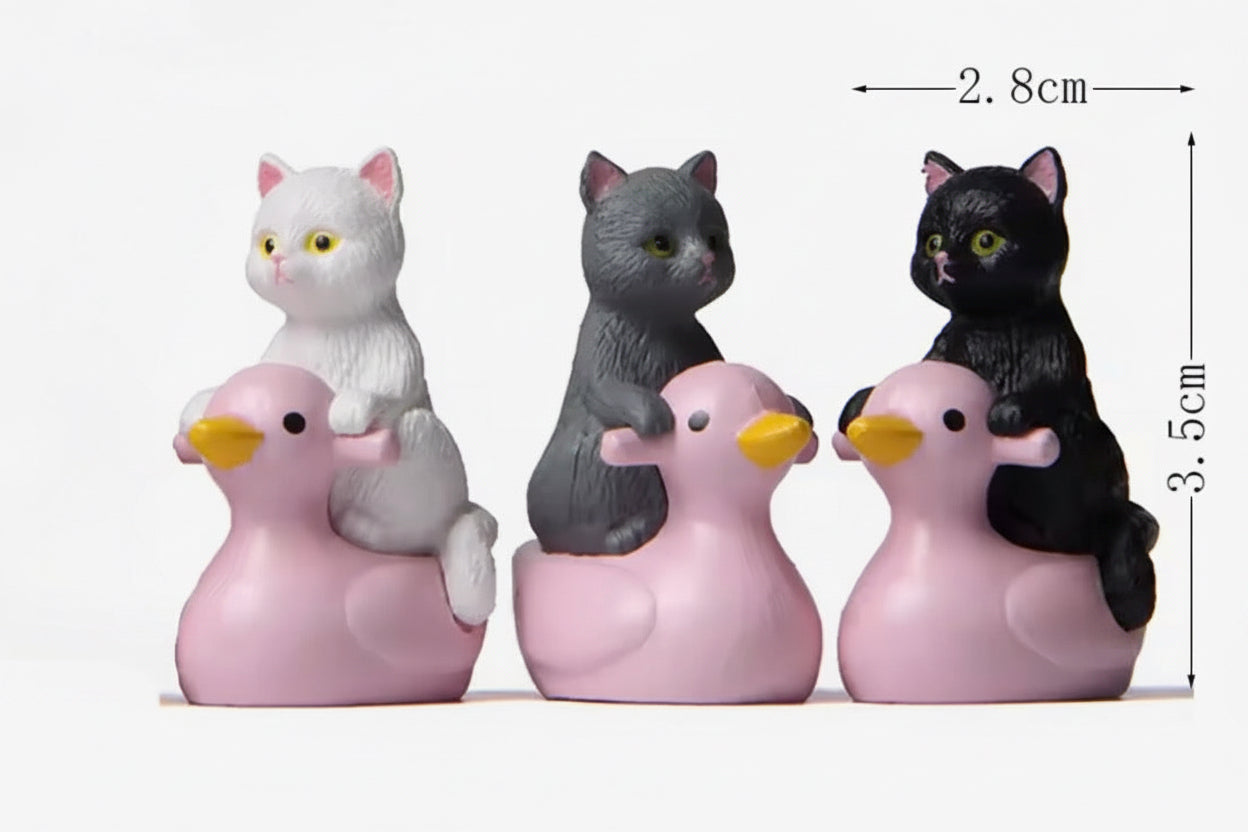 Miniature Cat on Pink Duck Figurine